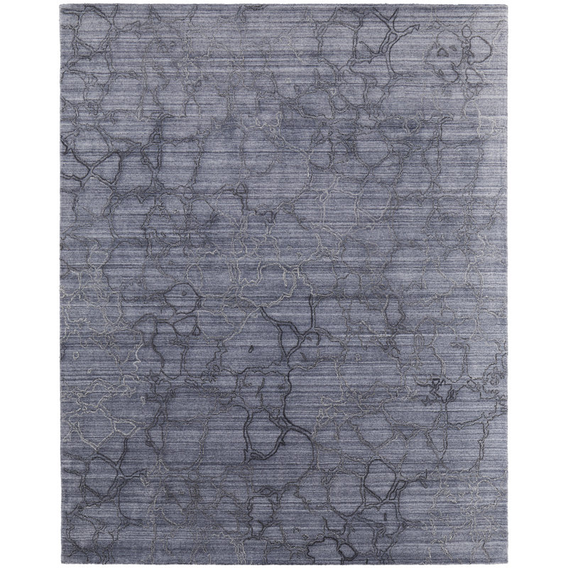 Tapis abstrait gris / bleu en chenille tissé à la machine, Rectangle 4 pi x 6 pi