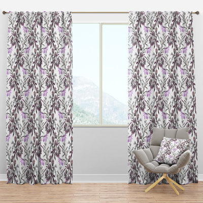 Fleurs mauves dessinées à la main - Rideau en velours ferme - obscurcissant - 1 panneau