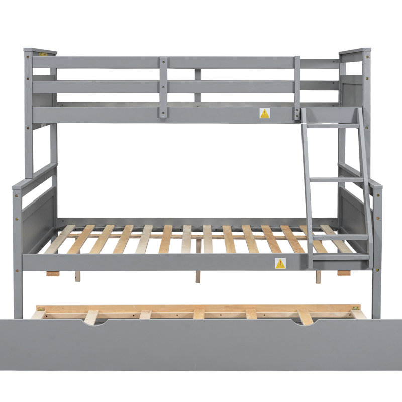 Lit simple superposé au-dessus d'un lit double, gris avec garde-corps et lit gigogne efficace, Gris