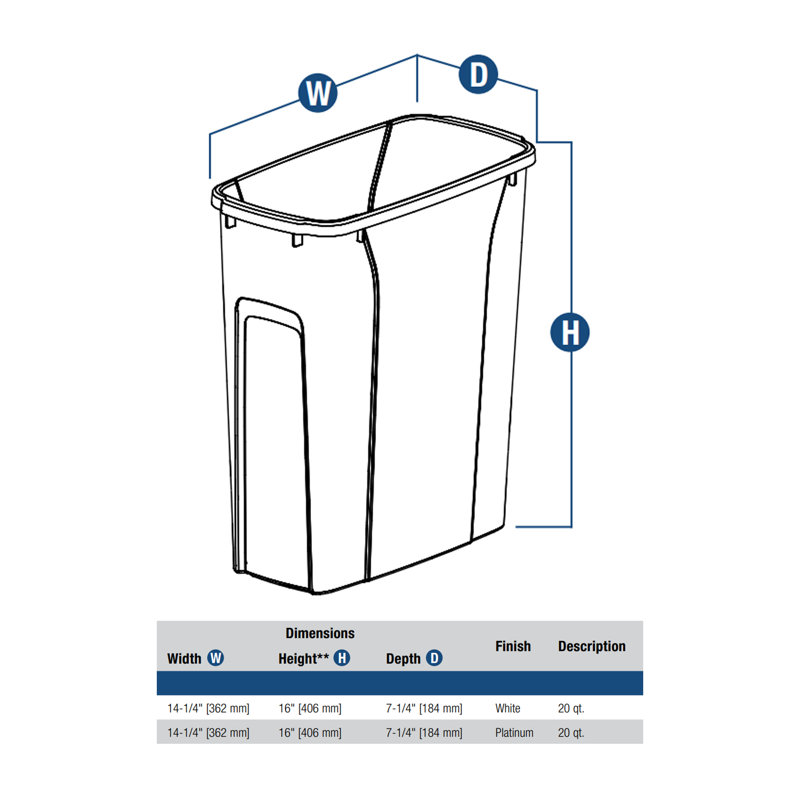 Poubelle 8,75 gallons, Blanc, 20 pte