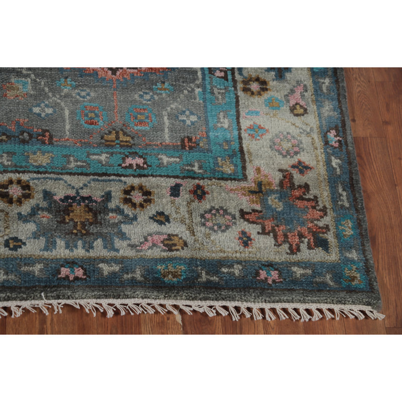 Tapis indien gris fait à la main Oushak 6 x 9
