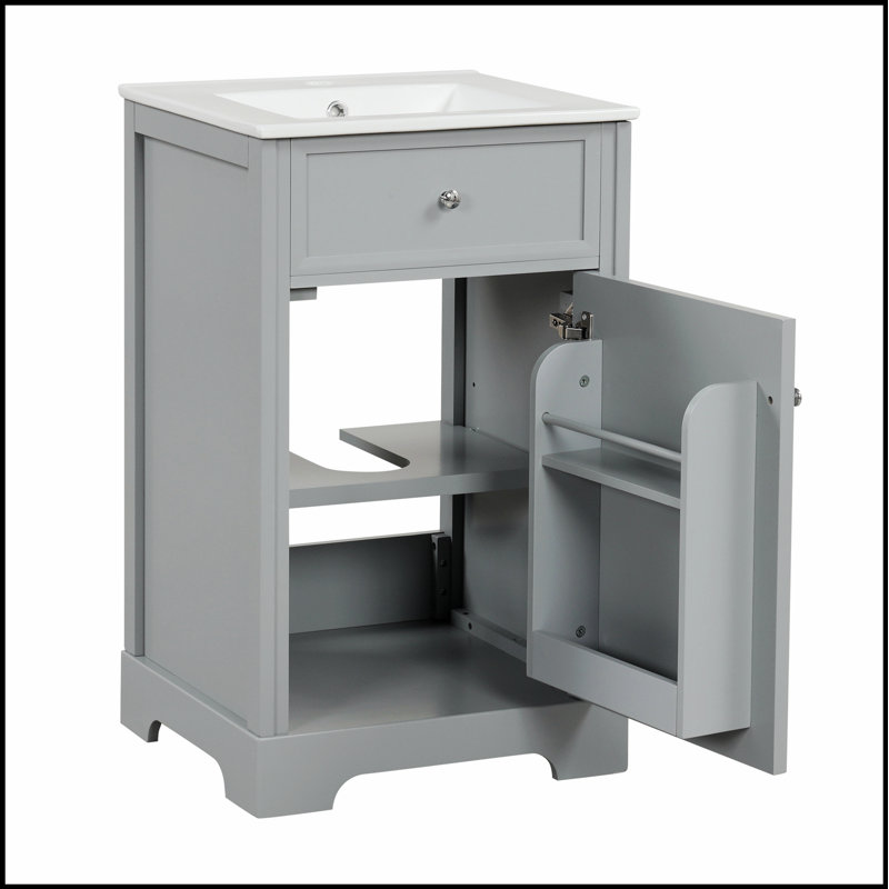 Meuble-lavabo gris de 20 po avec lavabo, porte à fermeture douce, support de rangement et tablette réglable pour les salles de bain modernes