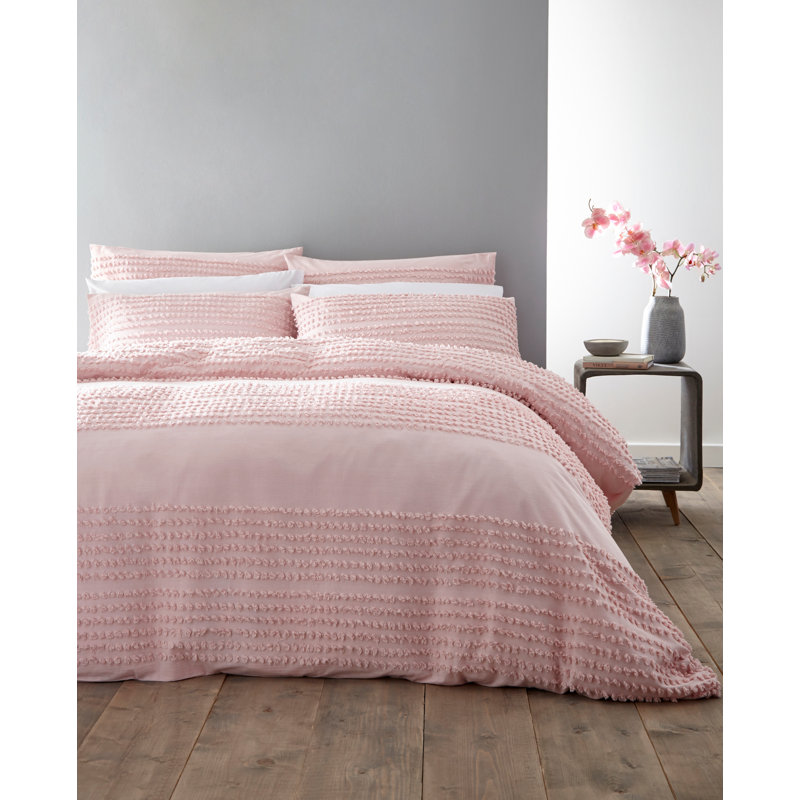 Malmo Tufted Bands Cotton Duvet Cover Set with Pillowcases, Super King (260 x 220cm) + 2 Pillowcases, Blush