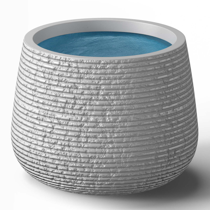 Grand pot à fleurs rond en béton avec trous de drainage (intérieur amélioré), H 9,84 po x l 12,6 po x P 12,6 po