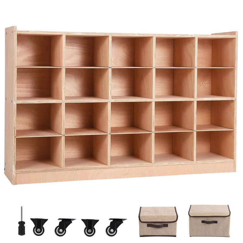 Storage Organizer with Cubbies, Hooks, and Shelves, Wall-Mount or Mobile Classroom and Playroom Storage Cabinet