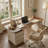 Modern Desk with 3 Drawer Storage, 70.86" Walnut Wood Top with Asymmetric Cream Base for Office