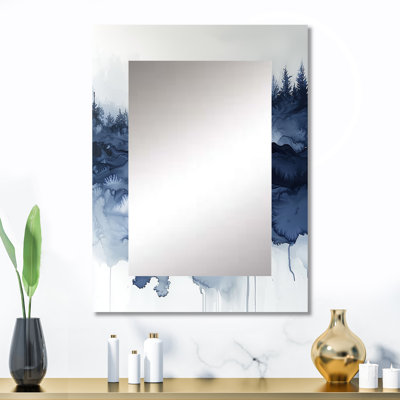 «Forest Winter River Silence Reflection», grand miroir mural traditionnel, art imprimé en métal