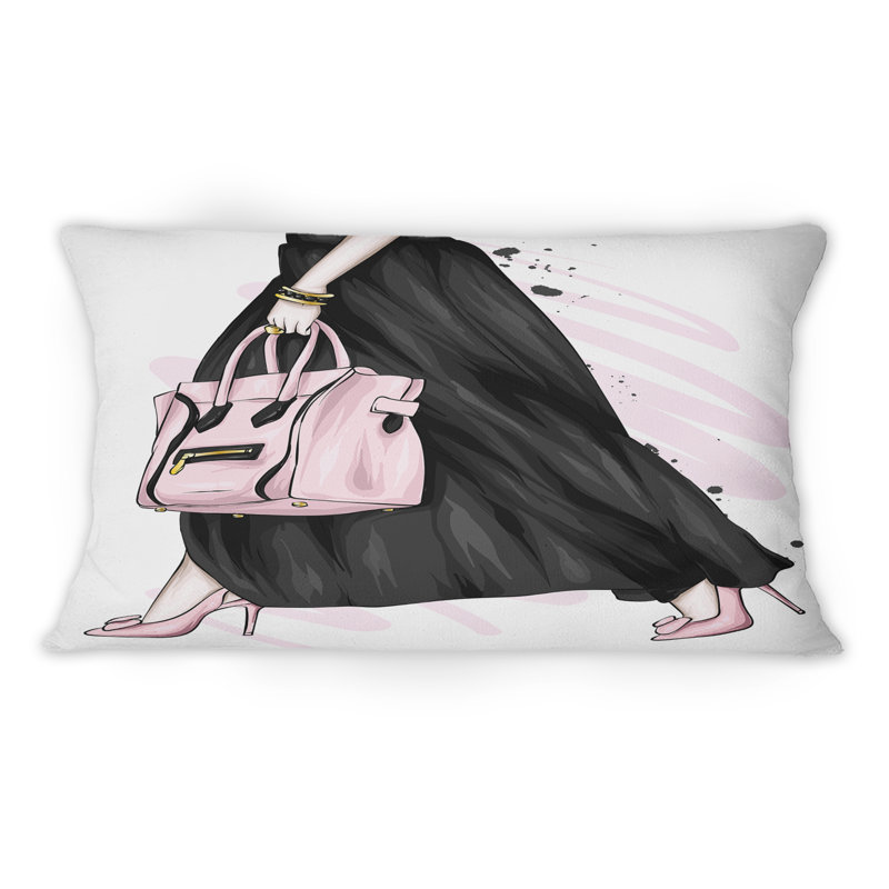 Sac à main fantaisie rose sur une robe noire - Coussin décoratif imprimé moderne