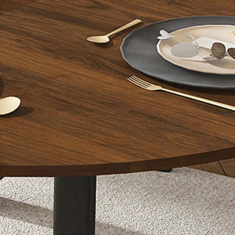 Table de salle à manger rétractable extensible ronde avec base en acier au carbone - Placage de bois massif, 42 po à 58 po