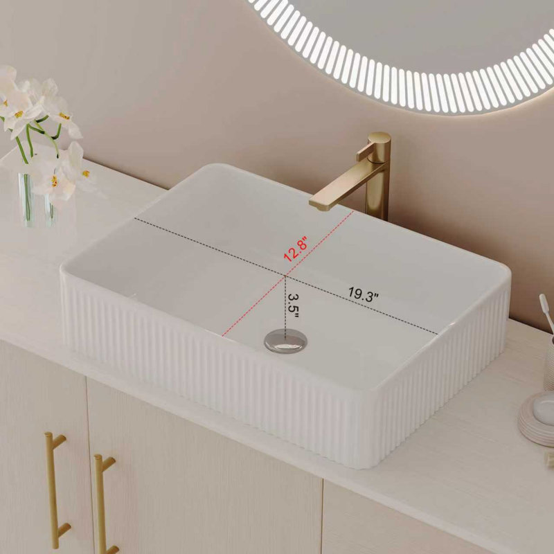 47,2 po Meuble-lavabo autoportant moderne avec lavabo vasque en céramique, armoire de rangement décorative dorée