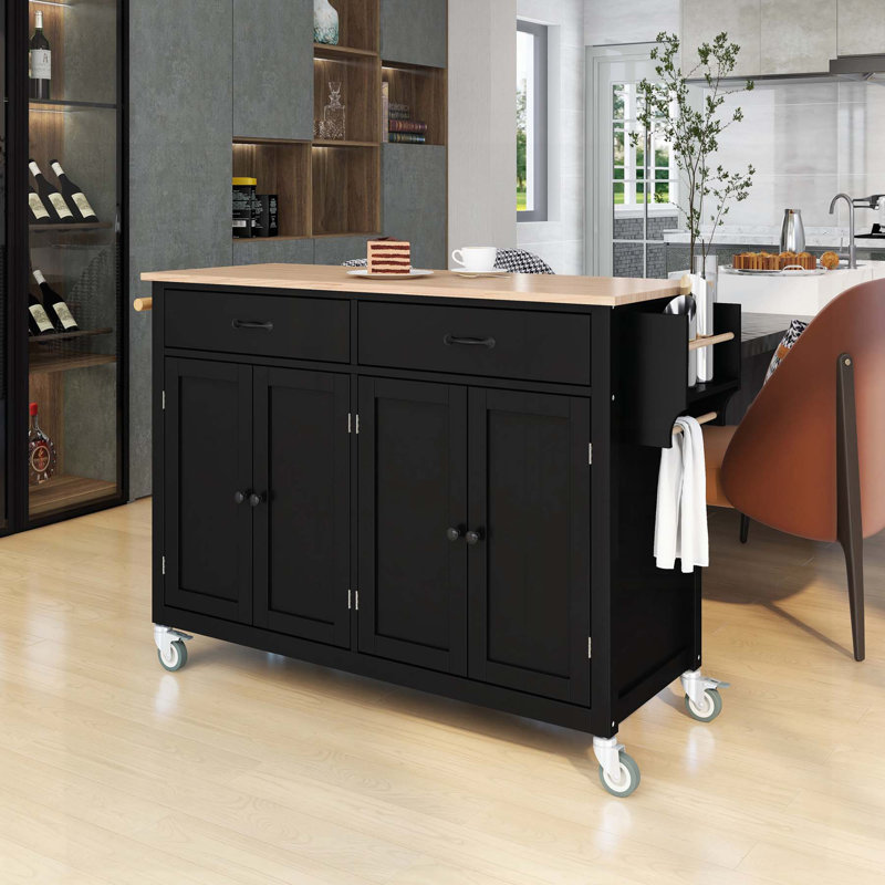 Chariot pour îlot de cuisine polyvalent avec plusieurs options de rangement et mobilité, Noir