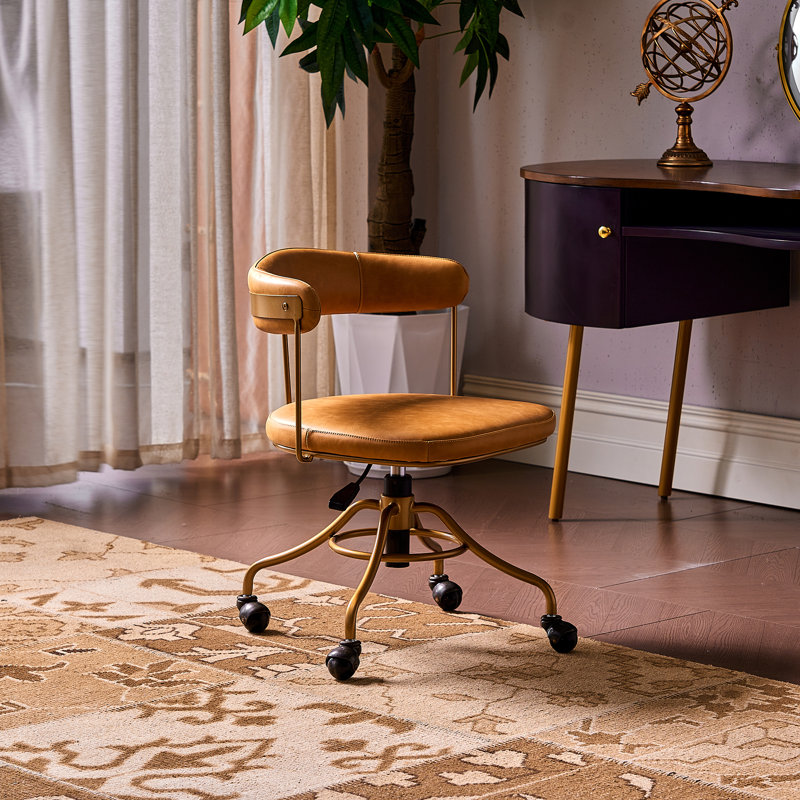 Chaise de bureau pivotante en cuir véritable Daytone, Jaune