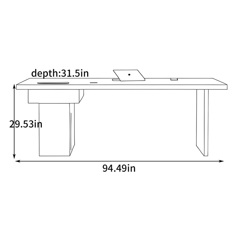 Bureau d'écriture, H 29,53 po x l 94,49 po x P 31,5 po