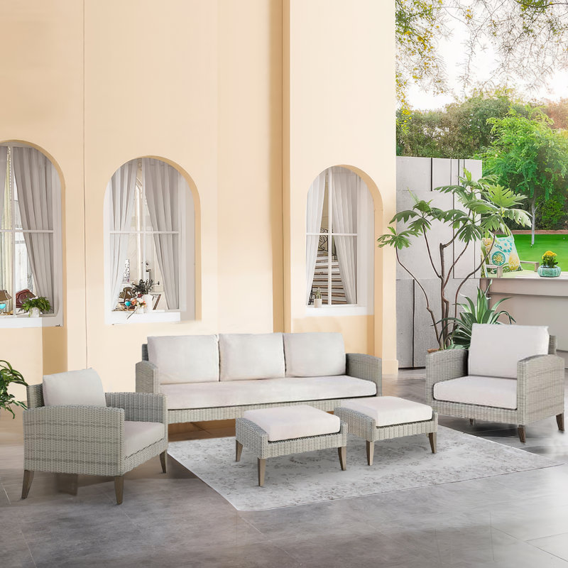 Ensemble de canapé d'extérieur 5 pièces Azy avec tabourets et chaises Azy, Taupe