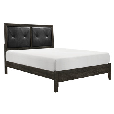 Modern Full Bedroom Bed In Dark Gray, With Stylish Button- Faux Leather Headboard And Solid Wood Foundation Gray Featuring Wooden Frame