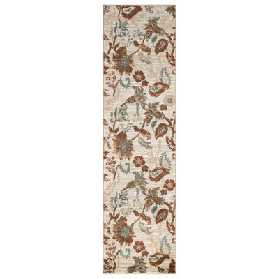 Beige Multi Botanical Scroll Area Rug