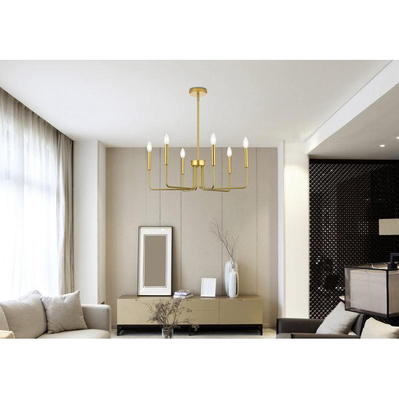 Luminaire suspendu style bougie à 6 lumières Yichen, H 10 po x l 26 po x P 10 po, Laiton