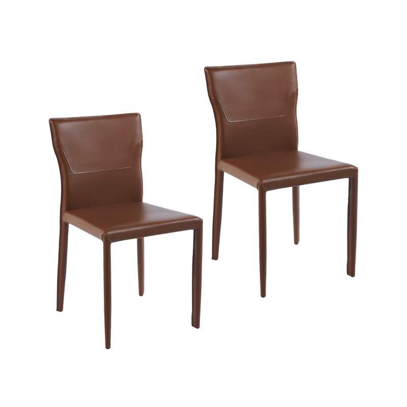 Chaise rembourrée en cuir Angelicia, Marron foncé