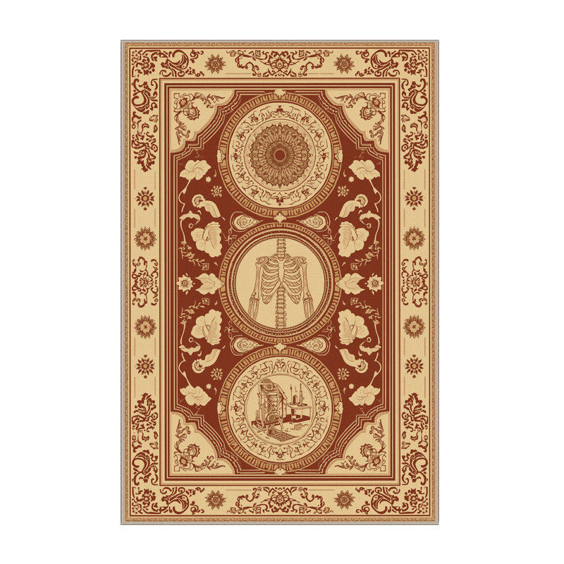 Tapis oriental doux et moelleux à motif d'anatomie humaine Palethorp - reliure beige, 3 X 5