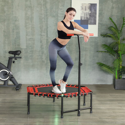 45" Mini Trampoline Indoor with LED Light & Adjustable Handle, Red