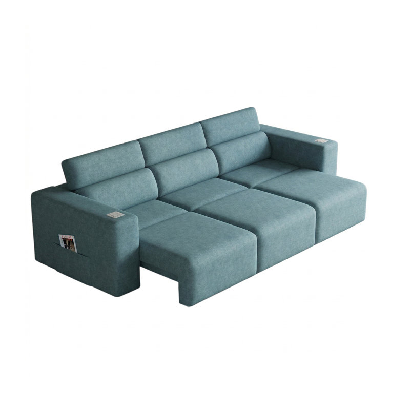Canapé-lit inclinable électrique inclinable 124 po avec appuis-tête réglables, canapé 3 places en cuir synthétique avec haut-parleurs Bluetooth, recharge sans fil, USB / Type-C et veilleuse, similicuir imperméable, bleu