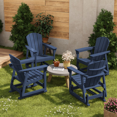 Outdoor HDPE Glider Chairs with Wide Armrests and Realistic Wood Grain(Set Of 4)