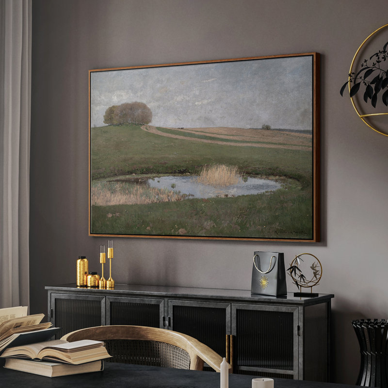 Paysage rétro - Dxxix, H 17 po x l 25 po x P 2 po, Toile encadrée noyer flottant