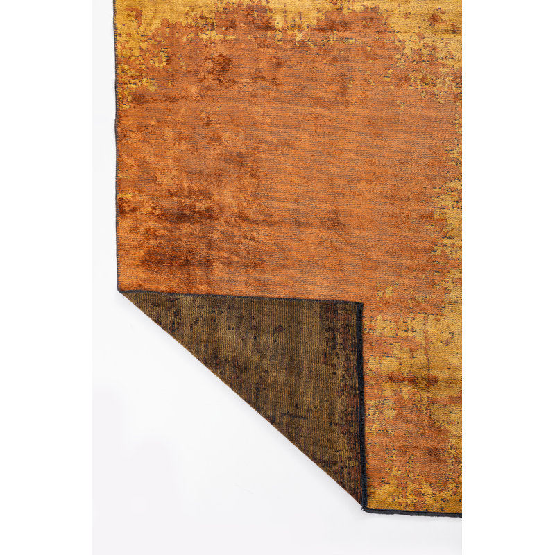 Tapis orange / brun à motif abstrait de luxe, Rectangle 7 pi 10 po x 11 pi 2 po