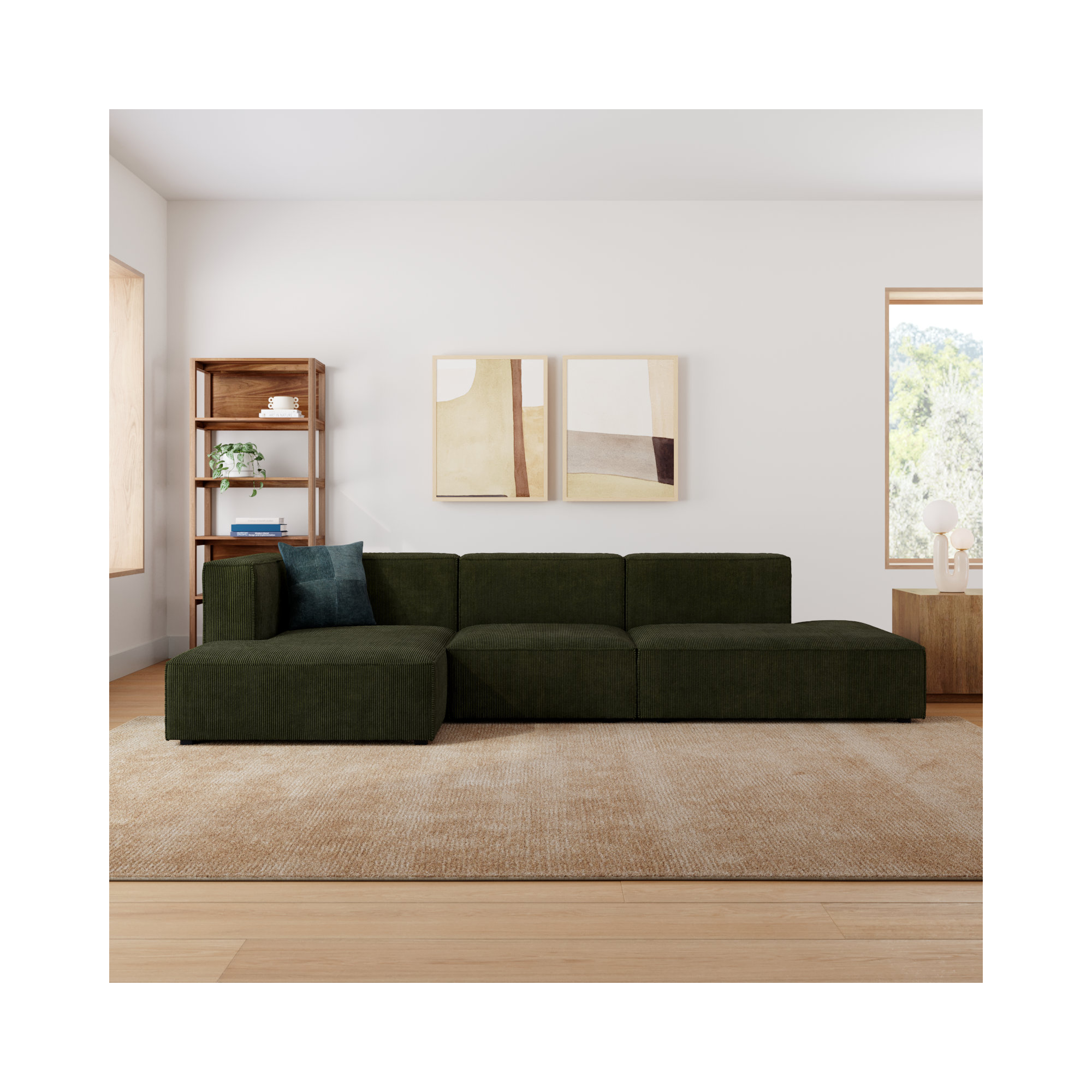 Shonnard 3 - Piece Upholstered Sectional, Left Hand Facing, Olive Green Performance Corduroy
