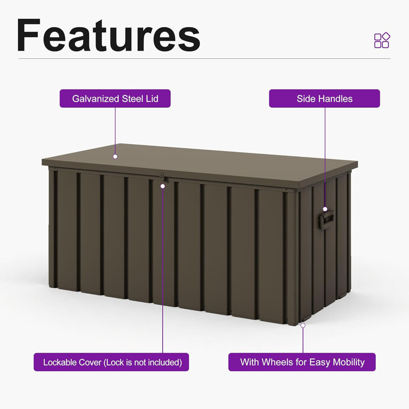 Purple Leaf 150 Gallons Water Resistant Lockable Resin Deck Box, Brown - Outdoor Storage Container for Patio Cushions, Pool Accessories & Garden Tools