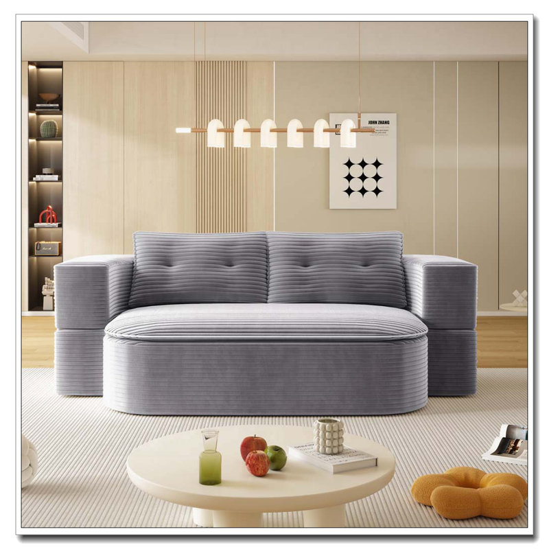 78.7" Modern 2-in-1 Foldable Sofa with Functional Blanket and 2 Soft Pillows, LIGHT GREY