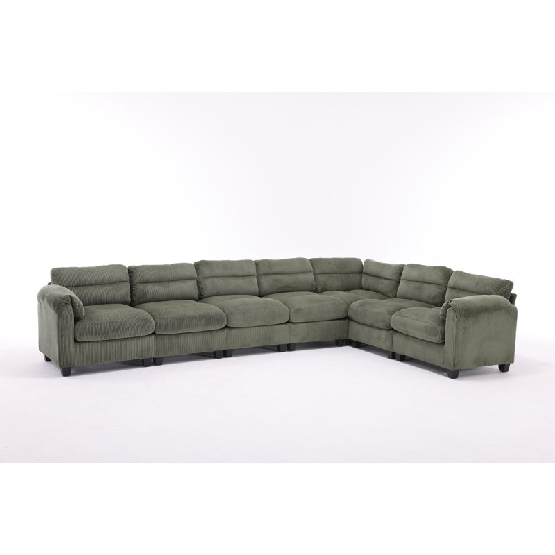 L-Shaped Corduroy Upholstered Modular Sectional, Pillowtop Arm, 31.5" H x 114.9" W x 114.9" D