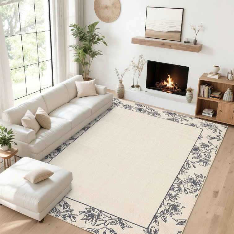 Bordered Machine Washable Rug for Living Room Soft Ultra Thin Accent Carpet Non-Slip Stain Resistant Aesthetics Carpet for Bedroom Home Office Decor