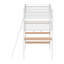 Lit mezzanine simple blanc mat, 3 tablettes de rangement, poste de travail intégré, système de lattes en métal, lit de taille verticale, tablettes ouvertes, métal blanc, panneaux en filet