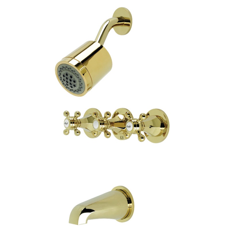 Kingston Brass Metropolitan Triple-Handle Tub and Shower Faucet, Polished Brass
