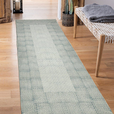 Tapis de couloir géométrique bleu 8 pi