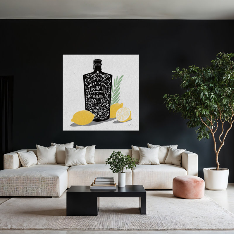 Art contemporain avec spiritueux gin et alcool citronné, H 48 po x l 48 po