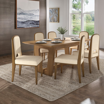 Cann 72" Wood Finish Rectangular Dining Set With Upholstered Chairs