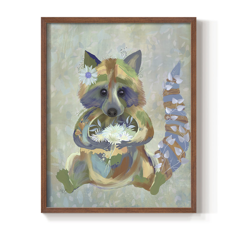 Fantastic Florals Raccoon, reproduction encadrée - bois massif, Brun, H 14 po x l 11 po