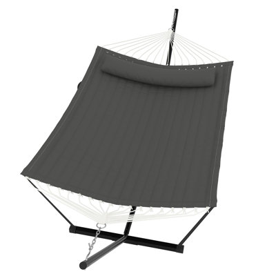 Hamac double pour 2 personnes avec support et oreiller, hamac robuste 450 lb avec corde d'équilibre pour patio
