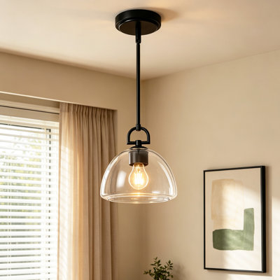 1-Light Modern Dimmable Pendant Light With Hemispherical Clear Glass Shade
