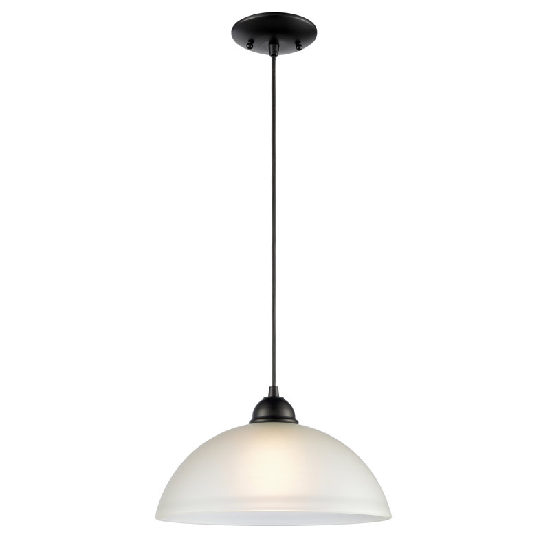 Luminaire suspendu 1 lumière en noir avec verre gravé à l'eau-forte