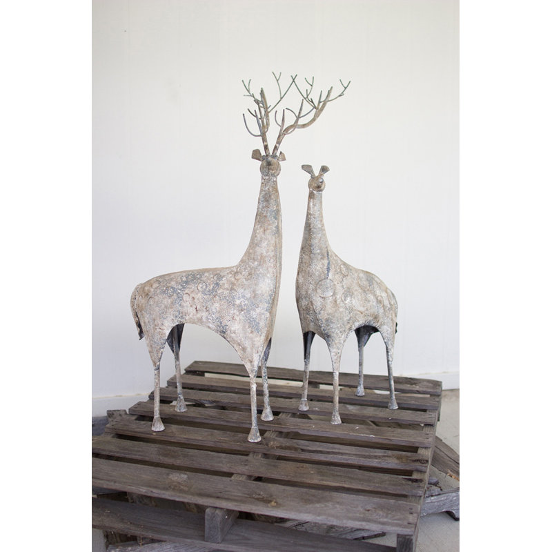  Figurines de Noël en forme de cerf en métal patiné - ensemble de 2, décor de Noël de 26,25 pouces