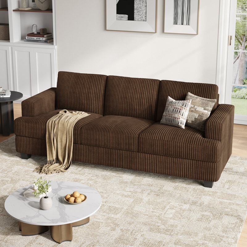 89 Inch Sofa Couch, Fabric 3 Seater Sofa for Living Room Apartment Office, Brown Corduroy