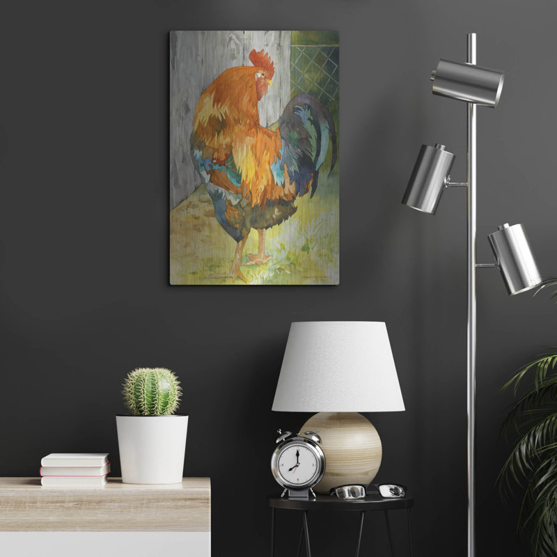«Rooster Pen» par Annelein Beukenkamp, art mural en métal, H 24 po x l 16 po