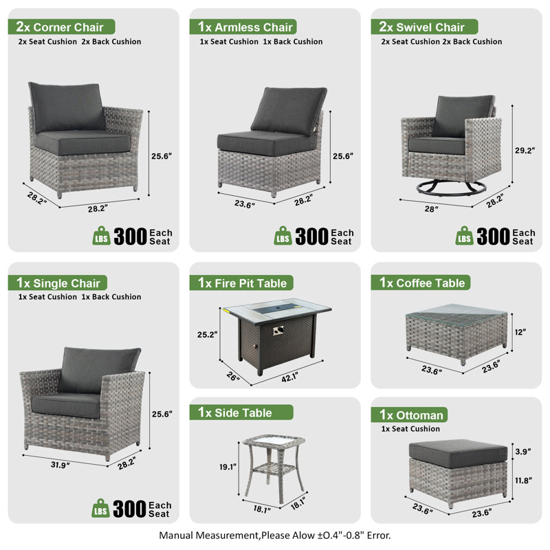 Ignatz 10 - Piece Patio Furniture Set With Cushions, Black
