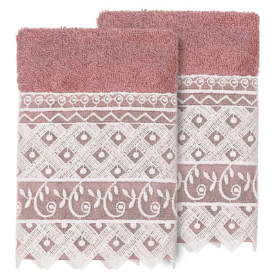Linum Home Textiles® 100% Turkish Cotton AIDEN 2PC White Lace Embellished Washcloth Set