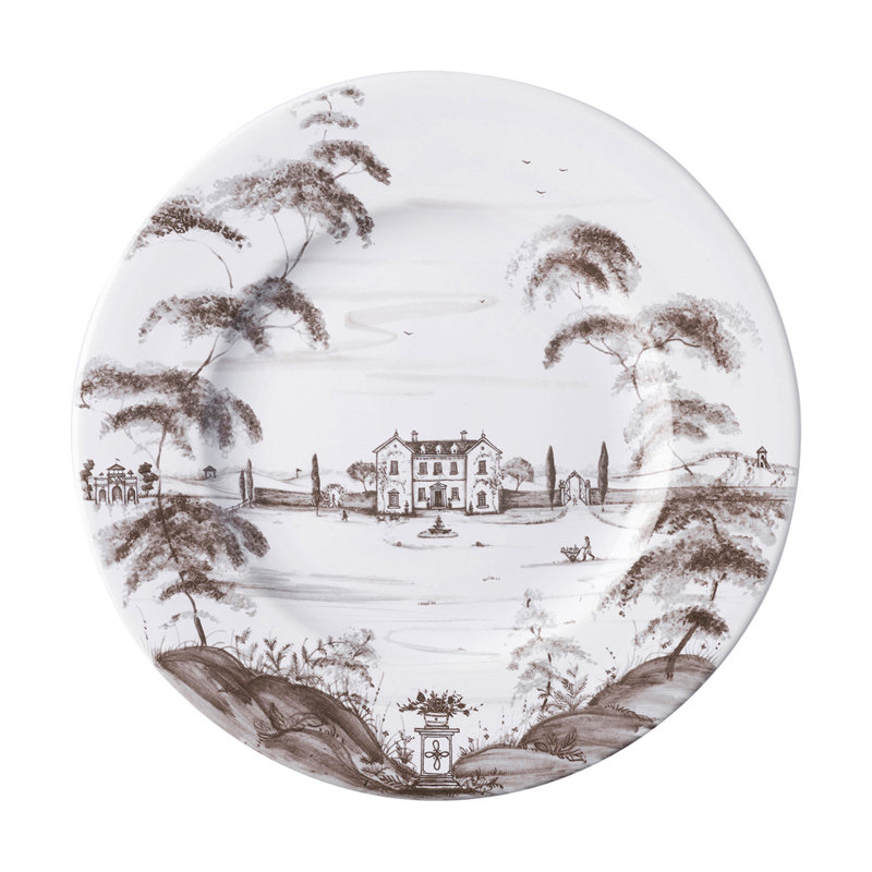 Flint Gray and White Ceramic Dinner Plate with Hand-Painted Design