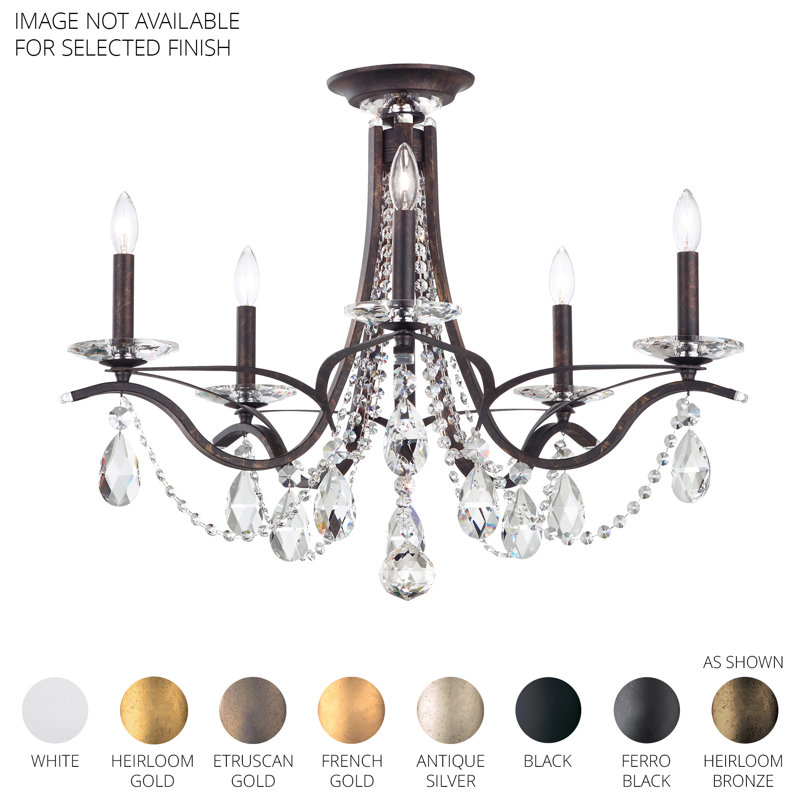 Vesca 5 Light 29in x 23in Semi-Flush Mount in Etruscan Gold with Clear Radiance Crystals, Chinese (K9), White