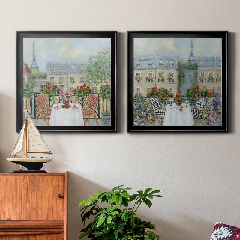 Toast to Paris - Ensemble de 2 peintures sur toile encadrées, H 26,5 po x l 53 po x P 1,5 po, Noir